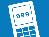 A mobile phone with the number 999 on the screen