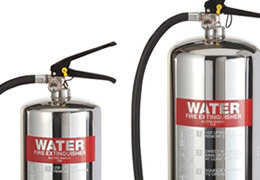 Stainless steel, brushed aluminium and special colour schemes. A range of attractive fire extinguishers. Designer Fire Extinguishers