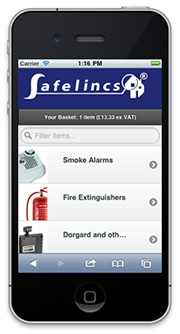 The Safelincs Mobile site on an iPhone