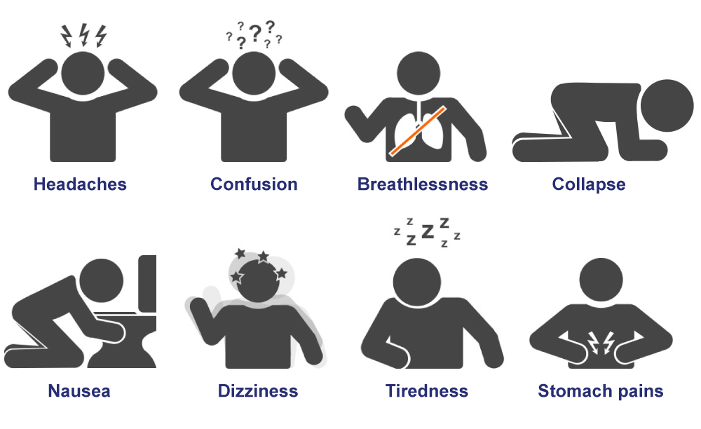 Identify symptoms of CO poisoning