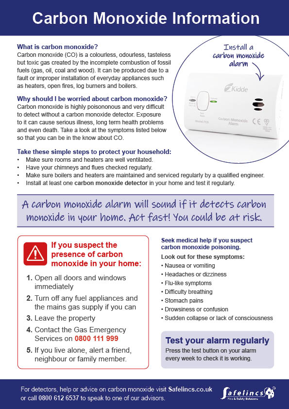 Carbon monoxide poisoning information sheet printable download