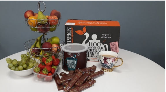 Fair trade coffee, tea and chocolate and locally sourced fruit for the office staff.