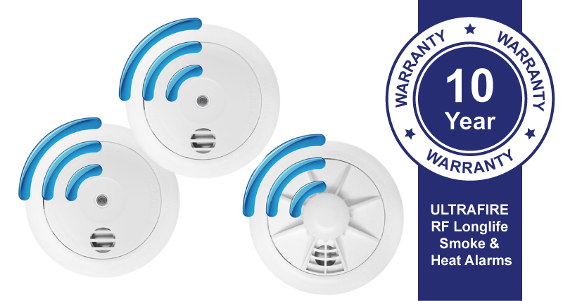 UltraFire Longlife Radio-interlinked Smoke & Heat Alarms have a 10 year warranty