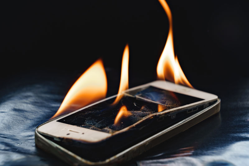 lithium-ion battery fire in a mobile phone