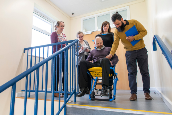 evacuation chair training on a staircase