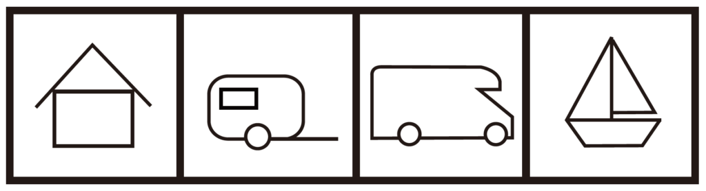 House, caravan, campervan and boat travel icons on carbon monoxide alarms