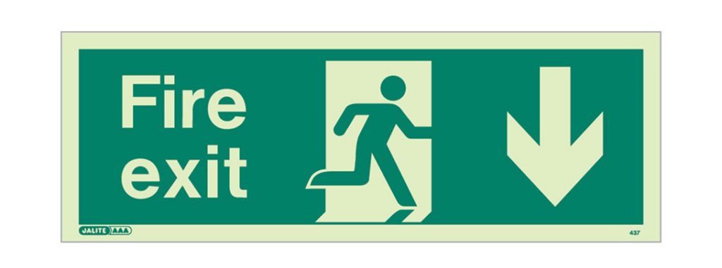 Fire exit signage (arrow showing 'ahead')