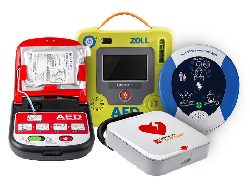 A group of different defibrillators