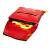 emergency evacuation sledge shown packed with front flap open revealing yellow straps inside