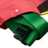 Close up of green strap with black plastic buckle on emergency evacuation sheet