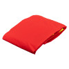 Folded red emergency evacuation sheet shown from an angle with part of yellow material visible inside