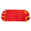 Emergency evacuation sheet fully unfolded flat with red fabric and yellow handles visible