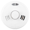 White Kidde Fyrnetics smoke alarm with vented sides, HUSH and TEST WEEKLY buttons, and embossed operating instructions.