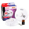 Complete Kidde Slick heat alarm kit including alarm unit, mounting base, 9V battery, screws, and branded packaging.
