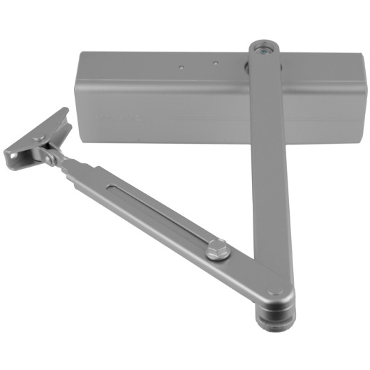 assa abloy dc140a door closer complete unit in silver metal with arm and mounting bracket visible