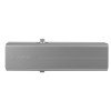 assa abloy dc140a door closer shown from the front in a plain silver colour with a simple rectangular shape