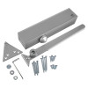 union ce26v overhead door closer power size en 2 6 showing metal closer body, arm, screws, and fittings laid out on white background