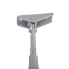 Close-up of the bracket part of a union ce3f overhead door closer in silver metal finish