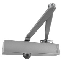 union retrov overhead door closer power size en 3 4 shown assembled in silver finish with arm attached
