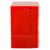 Side view of a red manual call point showing its rectangular shape and smooth surface