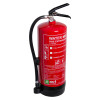 Red act water mist extinguisher shown from an angled view with hose and instructions visible on the front label