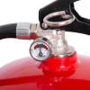 Closeup of the gauge on the act water mist extinguisher showing pressure levels in colour-coded zones