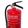 Closeup top view of the act water mist extinguisher showing the handle, pressure gauge, and hose connection