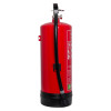 Side view of a red act water mist extinguisher with a black hose attached to the side