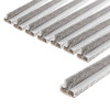 Close up of a pack of white double door fire and smoke seal strips with grey brush-like material along the edge