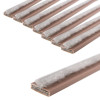 Close-up of a pack of brown double door fire and smoke seal strips with a soft white sealing surface