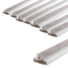 Close up of a pack of white double door fire and smoke seal strips with soft grey fibres on one side