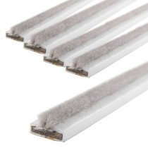 Close-up pack of white single door fire and smoke seal strips with soft brushing along the edge