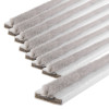 White double fire and smoke seal strips arranged side by side showing the texture and shape in a pack