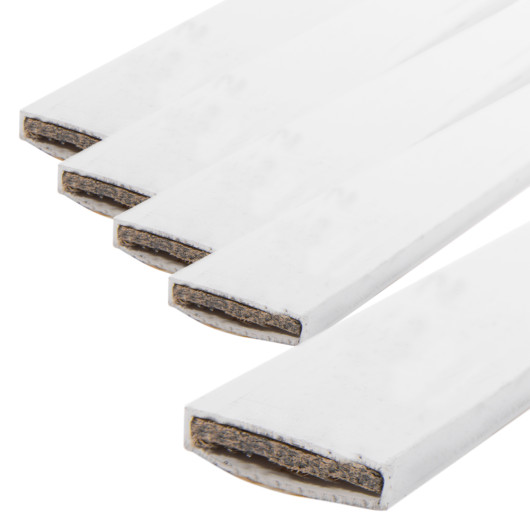Pack of white single fire seals showing the side profile and textured inner material