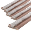 Brown single fire and smoke seal strips arranged in a pack with white fibrous material attached to each strip