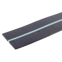 angled close-up of a blue 60 1mm green packer strip showing its flat surface and thin profile