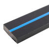 angled close-up of blue 60 5mm blue packer strip showing black strip with blue line along the centre