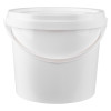 Plain white plastic tub with lid and handle, rear view.