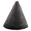 Front view of a large intumescent downlight cover showing its conical shape and textured surface