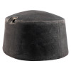 Front view of an extra large intumescent downlight cover in black with a small damaged area on the side