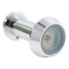 Close up image of a chrome fire rated door viewer focusing on the lens and metallic body