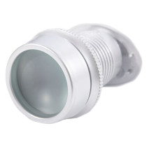 angled silver fire rated door viewer showing the lens and threaded body close up