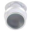 Front view of a silver fire rated door viewer showing the round glass lens and metal casing