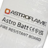 astroflame fire batt label showing product name and certification marks on a white background