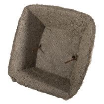 Angled view of a single box cover showing textured grey material and two metal pins inside