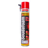 front view of economy fire rated foam spray can with red cap and attached nozzle