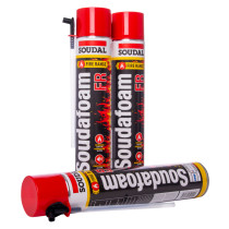 Group of three economy fire rated foam cans with red caps and black and white labels