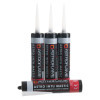 Four tubes of astroflame intumescent acoustic mastic with pointed nozzles shown together on a plain background