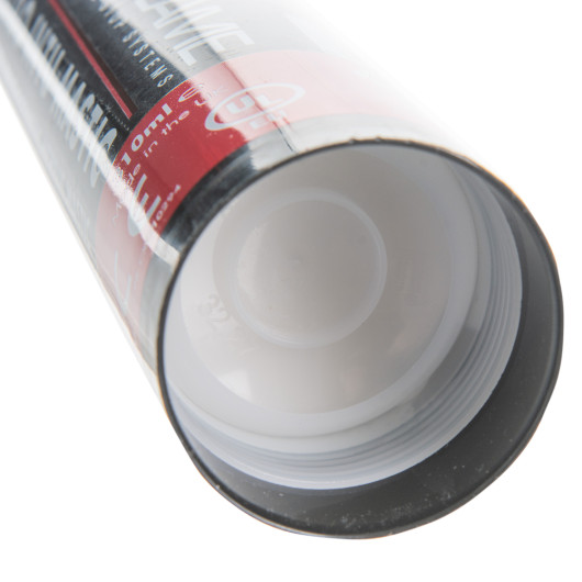close-up of the top of a tube of astroflame intumescent acoustic mastic showing the white nozzle and cap