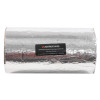 Front view of a thermal pipe sleeve 114mm wrapped in reflective silver material with a black label in the centre